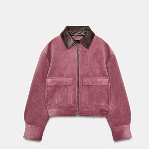 Zara Mauve Bomber Jacket with Dark Brown Collar